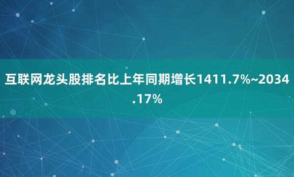 互联网龙头股排名比上年同期增长1411.7%~2034.17%
